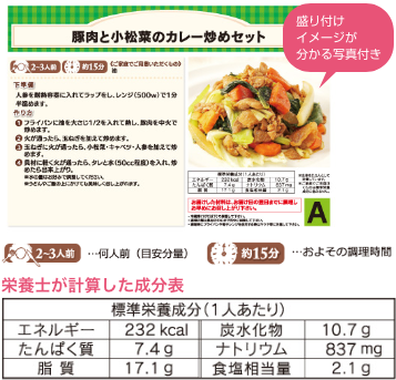 レシピと栄養計算、調理時間紹介